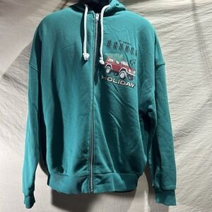 Ford Bronco Holiday Christmas Full Zip Hoodie Green Mens Medium Graphic Back